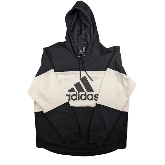 Adidas Mens Colorblock Pullover Hoodie Black White Logo Fleece XL FN6373 - Picture 5 of 10